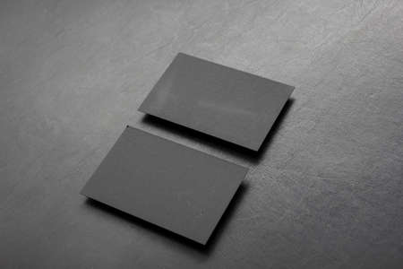 Black business cards blank on textured background. Identity design, corporate templates, company style. Flat layの写真素材