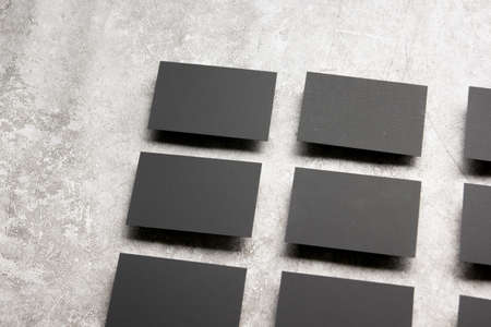 Black business cards blank on textured background. Identity design, corporate templates, company style. Flat layの写真素材