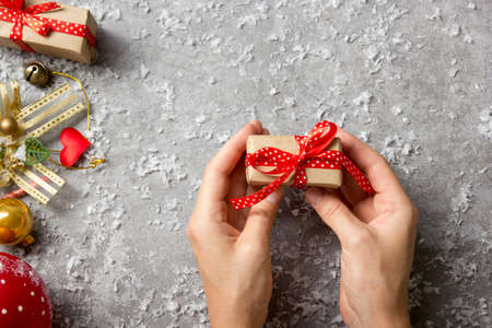 Christmas decoration background. Christmas tree and holidays ornament. Copy spaceの写真素材