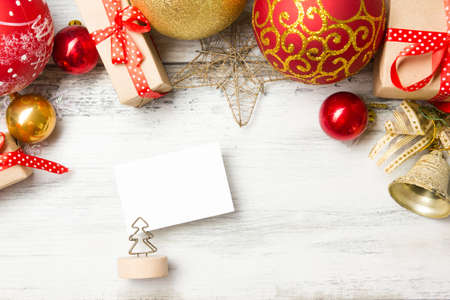 Christmas decoration background. Christmas tree and holidays ornament. Copy spaceの写真素材
