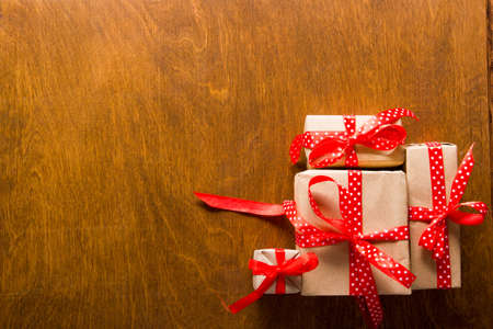 Christmas decoration background. Christmas tree and holidays ornament. Copy spaceの写真素材