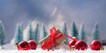Christmas decoration background. Christmas tree and holidays ornamentの写真素材