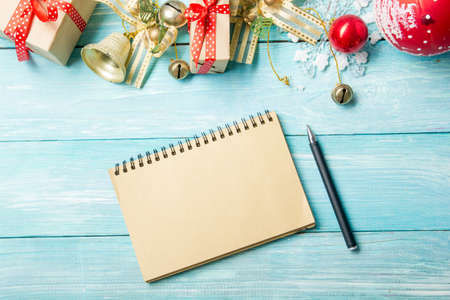 Christmas decoration background. Christmas tree and holidays ornamentの写真素材