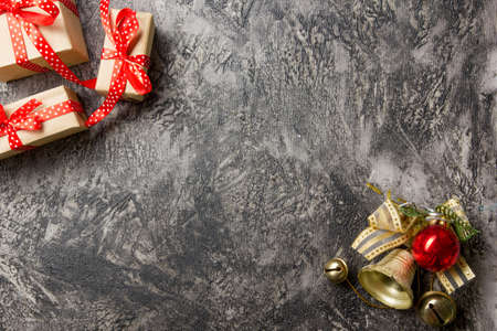 Christmas decoration background. Christmas tree and holidays ornamentの写真素材