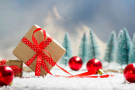 Christmas decoration background. Christmas tree and holidays ornamentの写真素材