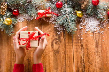 Christmas decoration background. Christmas tree and holidays ornamentの写真素材