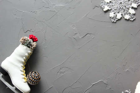 Christmas decoration background. Christmas tree and holidays ornamentの写真素材
