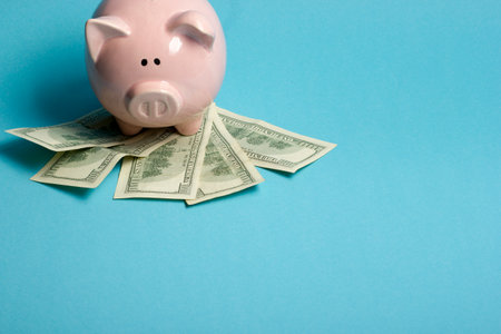 Piggy bank and dollar cash money. Business, finance, investment, saving and corruption conceptの写真素材