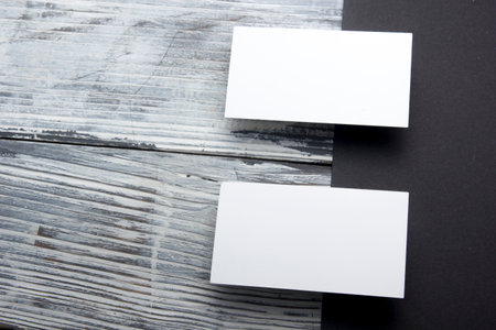 Business cards Mockup on color background. Flat Lay. copy space for text.の写真素材