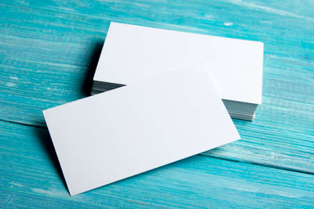 Business cards blank. Mockup on color background. Flat Lay. copy space for text.の写真素材