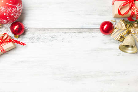 Christmas decoration background. Christmas tree and holidays ornamentの写真素材