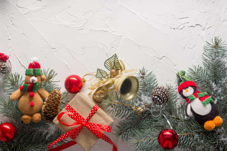 Christmas decoration background. Christmas tree and holidays ornament