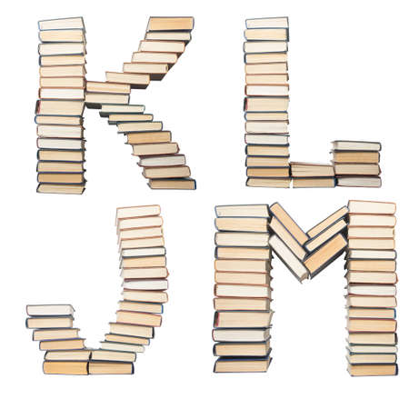 ABC from books. Alphabet isolated on white background. Font composed of spines of books.の写真素材
