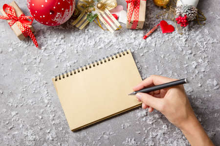 Christmas decoration background. Christmas tree and holidays ornamentの写真素材