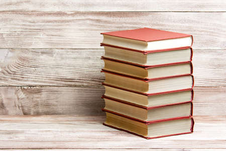 Old books on a wooden shelf. Back to schoolの写真素材