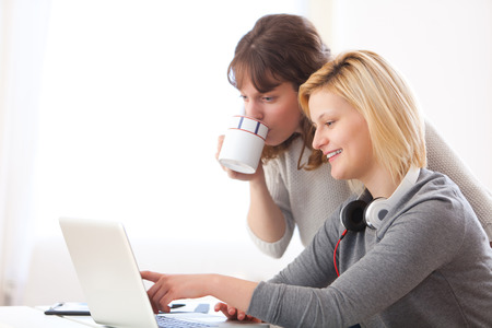 View of a Young teacher assist a student during her homeworkの写真素材
