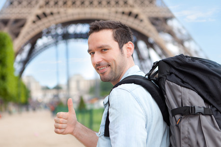 Portrait of a Happy traveler in Paris, Franceの写真素材