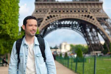 Portrait of a Happy traveler in Paris, Franceの写真素材
