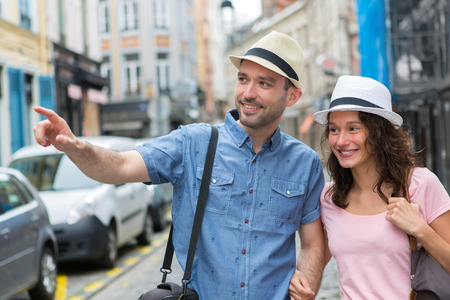 View of a Young couple visiting city during holidaysの写真素材