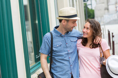 View of a Young couple visiting city during holidaysの写真素材