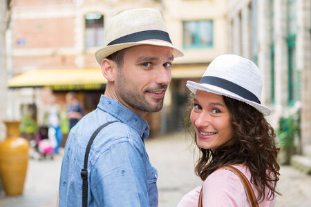 View of a Young couple visiting city during holidaysの写真素材
