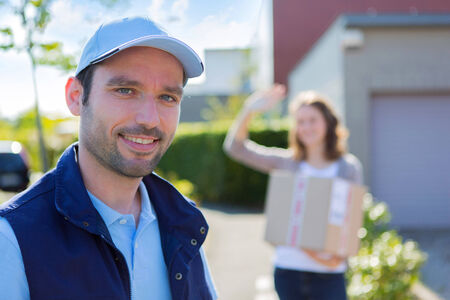 View of a Delivery man succeed during his deliveryの写真素材