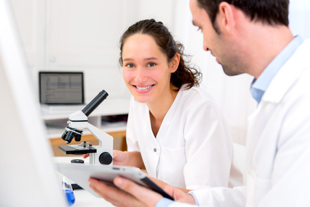 View of Scientists working together in a laboratoryの写真素材