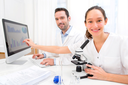 View of Scientists working together in a laboratoryの写真素材
