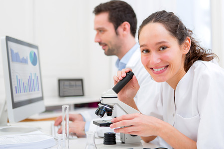 View of a Young attractive woman working in a laboratoryの写真素材