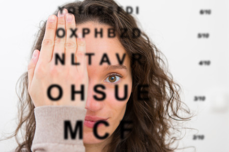 View of a Young attractive woman doing optician testの写真素材