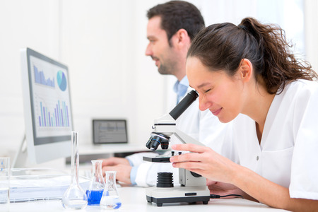 View of a Young attractive woman working in a laboratoryの写真素材