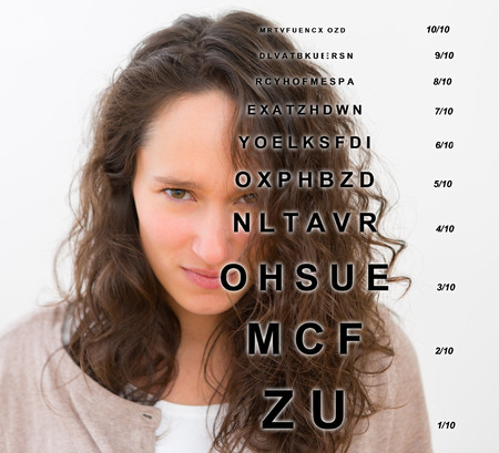 View of a Young attractive woman doing optician testの写真素材