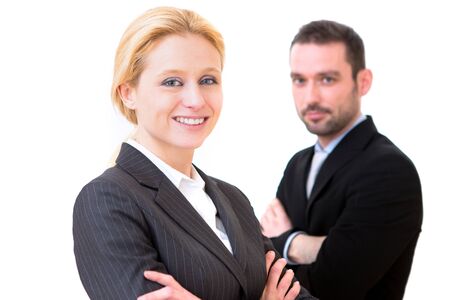 View of a Businessman and business woman on a white backgroundの写真素材