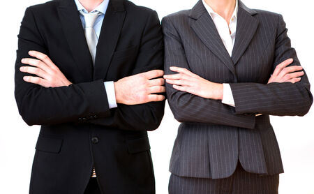 View of a Businessman and business woman on a white backgroundの写真素材
