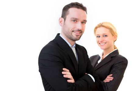 View of a Businessman and business woman on a white backgroundの写真素材