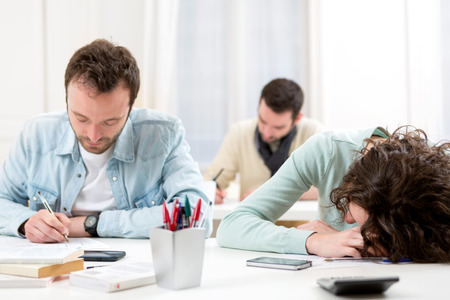 View of a Young student burned out during classesの写真素材