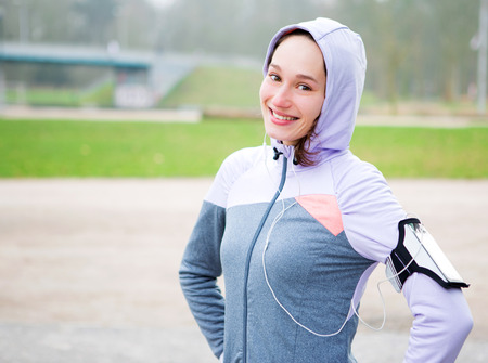 View of a young attractive woman after a running sessionの写真素材