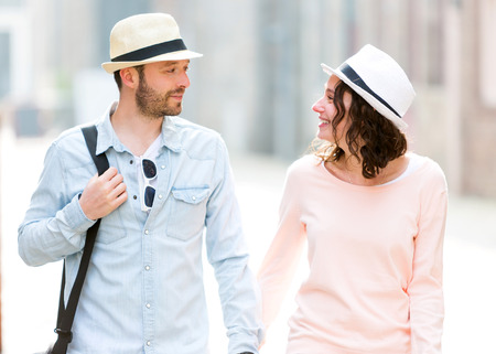 View of a Young couple visiting city during holidaysの写真素材