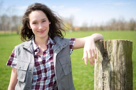 View of a young attractive farmer in fieldsの写真素材