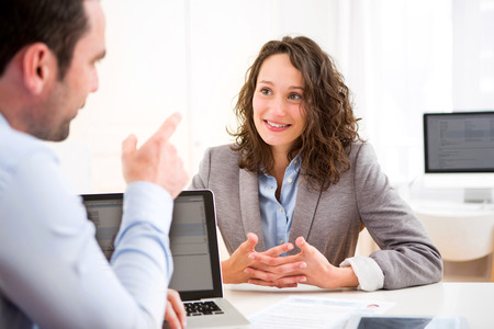View of a Young attractive woman during job interviewの写真素材