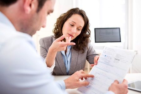 View of a Young attractive woman during job interviewの写真素材