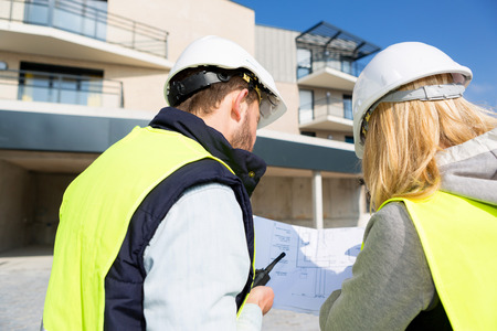 View of a Worker and enginner checking last details before deliveryの写真素材