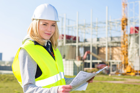 View of an attractive woman worker on a construction siteの写真素材