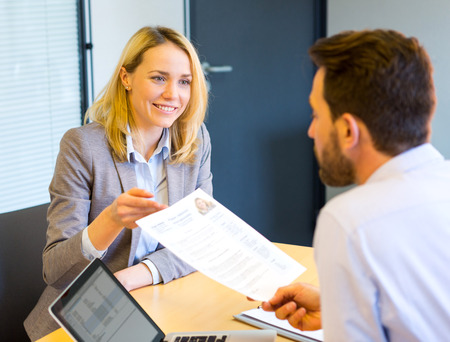 View of a Young attractive woman during job interviewの写真素材
