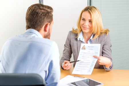 View of a Young attractive woman during job interviewの写真素材