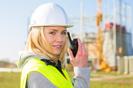 View of an attractive woman worker on a construction siteの写真素材
