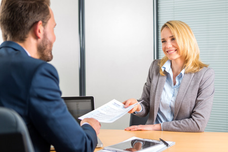 View of a Young attractive woman during job interviewの写真素材