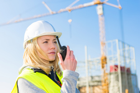 View of an attractive woman worker on a construction siteの写真素材