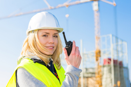 View of an attractive woman worker on a construction siteの写真素材