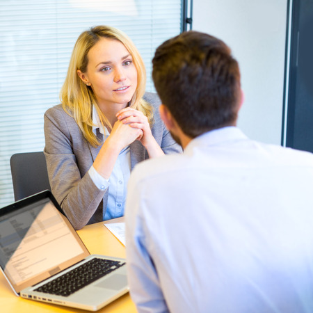 View of a Young attractive woman during job interviewの写真素材